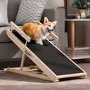 Dog Ramp for Bed, Couch, Car, Folding Pet Ramps 44.48" Long Adjustable 15"-22" Wooden Stairs with Anti-Slip Rubber Mat & Safety Side Rails for Small & Medium Old Dogs & Cats, up to 200 lbs