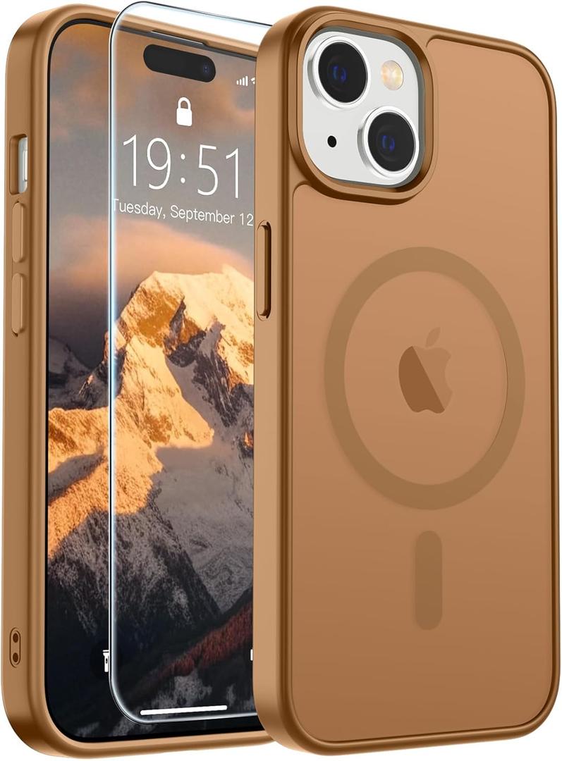 SUPFINE Magnetic for iPhone 15 Case (Compatible with MagSafe) (Military Grade Drop Protection) Translucent Matte Shockproof with Anti-Fingerprint Phone Case,Brown