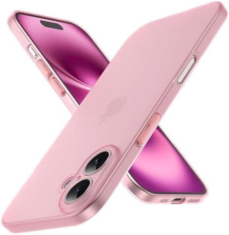 Ultra Slim (0.3mm) Case for iPhone 16 6.1-inch, Never Yellowing, Slim Fit Ultra-Thin Soft Flexible TPU Matte Phone Case Non-Slip Gel Rubber Skin Silicone Protective Cover for iPhone 16, Matte Pink 2Pcs