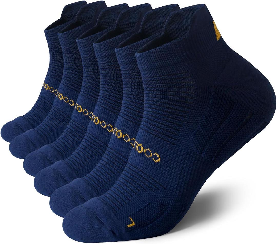 Wildarms Coolmax Bamboo Viscose Compression Running Socks for Men 3 Pairs Athletic Anti Blister Socks Cushioned Ankle Socks (Blue)