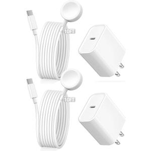 10FT for Apple Watch Charger, Long 10 FT iWatch Portable Wireless Fast Charging Cable Cord with USB C i-Watch Charger Plug Compatible with Series 10/9/8/7/SE/6/5/4/3/2/1 2Pack