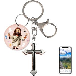 Inspirational NFC Christian Keychain with Scripture Card, Tap with Your Phone to Get Daily Bible Verse (Jesus V Gesture)