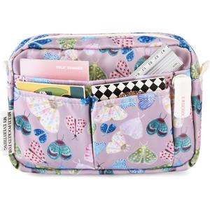 E-WEICHEN Multiple Pockets Portfolio Organizer with Zippered, Makeup Bag Travel Essentials for Women, Simple Waterproof Stationery Pencil Pouch Bag for Journal Office Art Supplies, Purple Moth