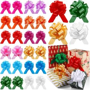WILLBOND 24 Pieces 5 Inch Christmas Pull Bows Bulk for Wrapping Gift Large Bow with Ribbon Assorted Bows Pull String for Christmas Basket Party Present, Birthday, Wreath, Gift Basket(12 Colors)