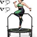 BCAN 40"/48" Foldable Mini Trampoline with Resistance Band, 450 LBS Adult Fitness Trampoline with Bungees, U Shape Adjustable Foam Handle, Stable & Quiet Indoor/Garden