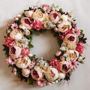 Peony Wreath 23'' Spring Wreaths for Front Door, Artificial Large Floral Wreath for Front Door Wall Decor, Valentines Day Home Wedding Housewarming Gift EZsenses (Light Pink)