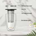 Glass Tea Cup with Infuser and Lid, Tea Infuser Mug in 12 OZ/350ML, Heat-Proof Double Wall Glass Tea Cup, 100% Plastic-Free Tea Mug with Lid and Strainer, Keeps Drinks Hot/Cold Longer Time