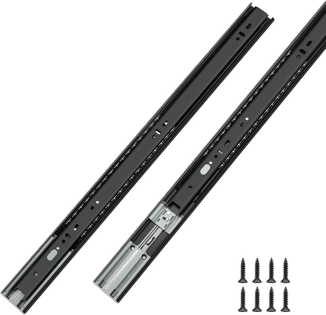 LONTAN Black 22 Inch Soft Close Drawer Slides 1 Pair Side Mount Heavy Duty Drawer Glides Metal Ball Bearing Full Extension Kitchen Cabinet Rails 100 LB Capacity