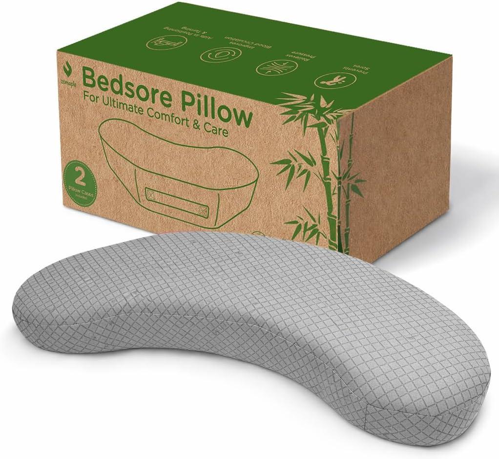 Zomaple Bedsore Pressure Relief Pillow, Grey – Offload Pressure to Prevent Bed Sores & Ease Turning – 30° Positioning, Cooling Gel Top, 2 NonSkid Removable Covers – Knee Wedge Pillow Versatility