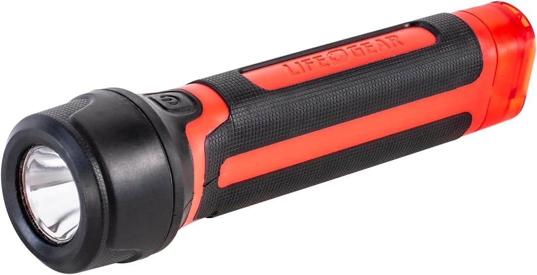 LifeGear Stormproof Signal Light with Rubberized Grip | Red Safety Light | Emergency Whistle