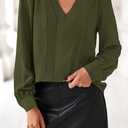 dowerme Womens Tops 2026 Spring V Neck T-Shirts Long Sleeve Shirts Lace Crochet Work Blouses Dressy Casual Loose Tunics (Green, S)