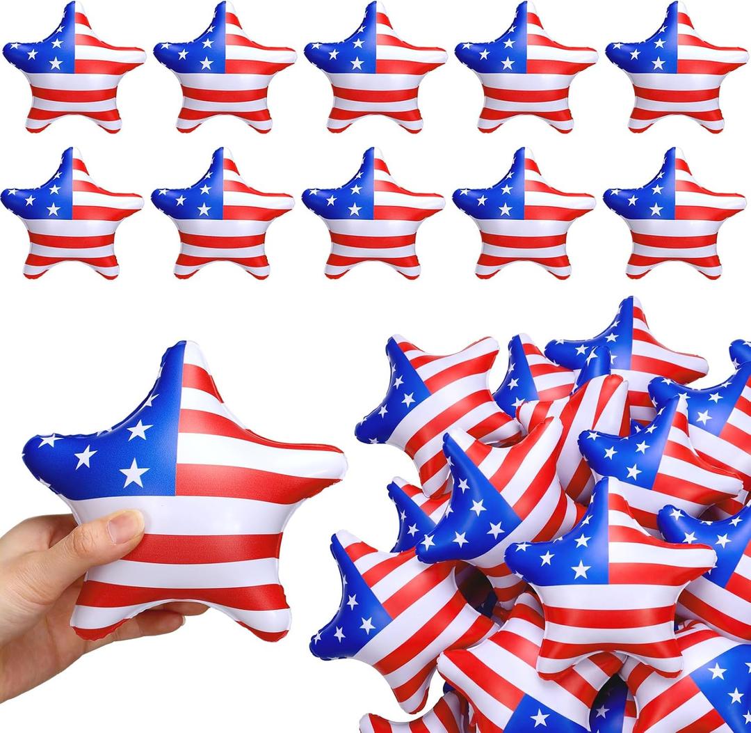 24 Pcs Patriotic Beach Balls Bulk 4th of July Mini Inflatable 5" American Flag Star Beach Balls Red White and Blue 4th of July Party Decor for 250th Anniversary Summer Swimming Party Supplies