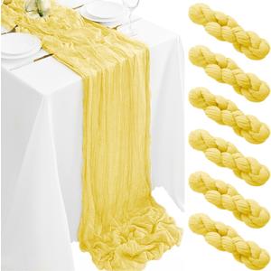 6Pack Light Yellow Cheesecloth Table Runner 35x120Inch Yellow Cheese Cloth Table Runner 10FT Boho Gauze Table Runners Rustic Sheer Table Runners for Wedding Bridal Baby Shower Party Decor