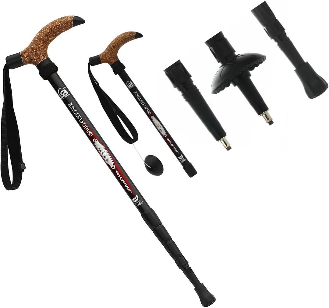 Aluminum Alloy Quick Lock Trekking Pole Anti-Shock Walking Stick Adjustable Cane Crutch for Mountains Trekking Hiking,Ultralight Collapsible with Cork Grips Tungsten Tips (Black)