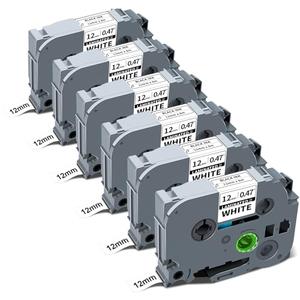 6-Pack P Touch Label Tape, TZe TZ Tape 12mm 0.47 Laminated White Compatible with Brother P Touch Label Maker Tape TZe231 TZe231 Ptouch Refill for PT-H110 D220 D210 1280 1290 2040, Black on White