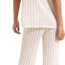 Imily Bela Women's Summer 2 Piece Swimsuit Cover up Crochet Knit Cardigan Tops Long Pants Set Bathing Suit Beach Outfit (Beige, XL)