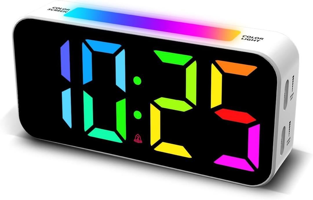 Loud Alarm Clocks for Bedrooms Heavy Sleepers, Digital Bedside Clock with Night Light, Large Display, Dual Alarm, Snooze, Dimmable for Kids Teens Boys Girls (Rgb and White)