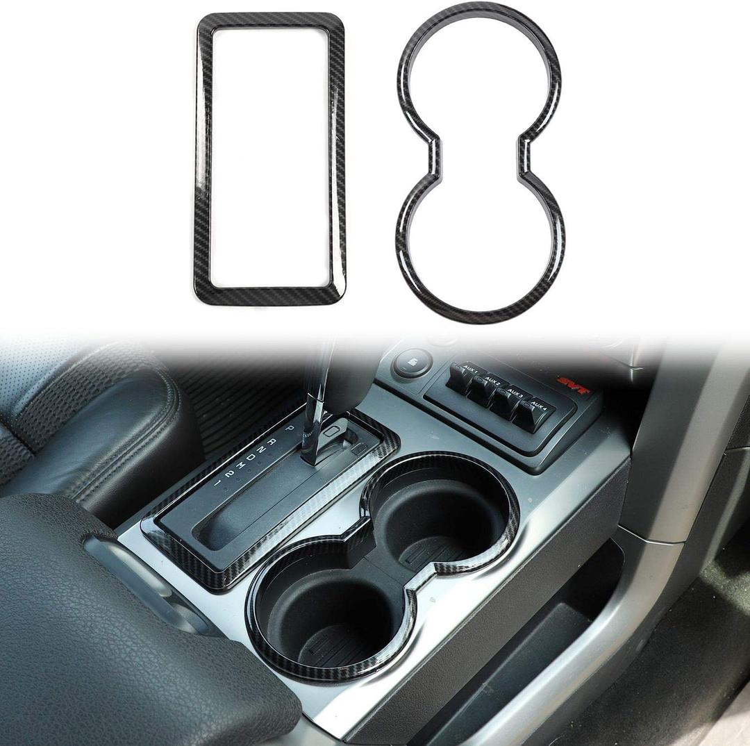 Voodonala for 2009-2014 Ford F150 ABS Carbon Fiber Cup Holder Cover Gear Trim, 1 pc
