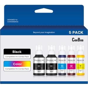 CEEBOO Compatible Ink Bottle Replacement for Epson 502 (Not Sublimation Ink), Use for ET-2850 ET-3830 ET-3850 ET-2760 ET-3760 ET-15000 printer, 2 Black,Cyan,Magenta,Yellow, High Capacity 5 Bottles