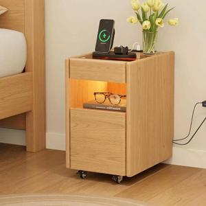 3 Drawers Nightstands with Charging Station,Modern Nightstand with Hidden Drawer,Jewelry Drawer,Mobile Bedside Table for Bedroom,Natural Finish, 16.5"d X 11.8"w X 19.7"h