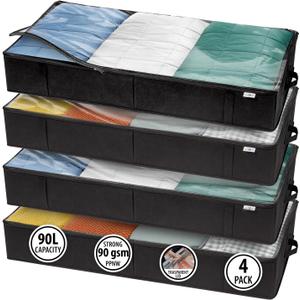 Closet Organizers and Storage - Maximize Space with Under Bed Storage Containers & Clothes Storage - Ideal Closet Organizer, Toy Storage Organizer & Underbed Storage (Black, 4 Pack)