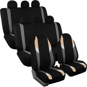 FH Group Supreme Modernistic Three Row Car Seat Covers, Airbag and Split Ready, 8 Seater - Universal Fit for Cars, Trucks, & SUVs Beige