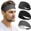 Beister Sports Headbands for Men & Women (3 Pack), Moisture Wicking Sweatbands, Elastic Non Slip Sweat Bands, Athletic Workout Wide Hair Bands for Running, Cycling, Basketball