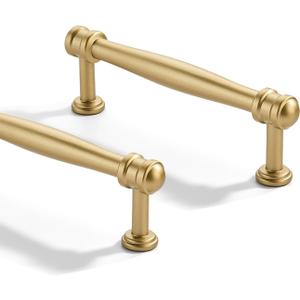 2 Pack 4 inch(102mm) Center to Center Brushed Gold Cabinet Pulls Solid Cabinet Hardware Heavy-Duty Drawer Pulls Kitchen Handles for Cabinets Cupboard Handles