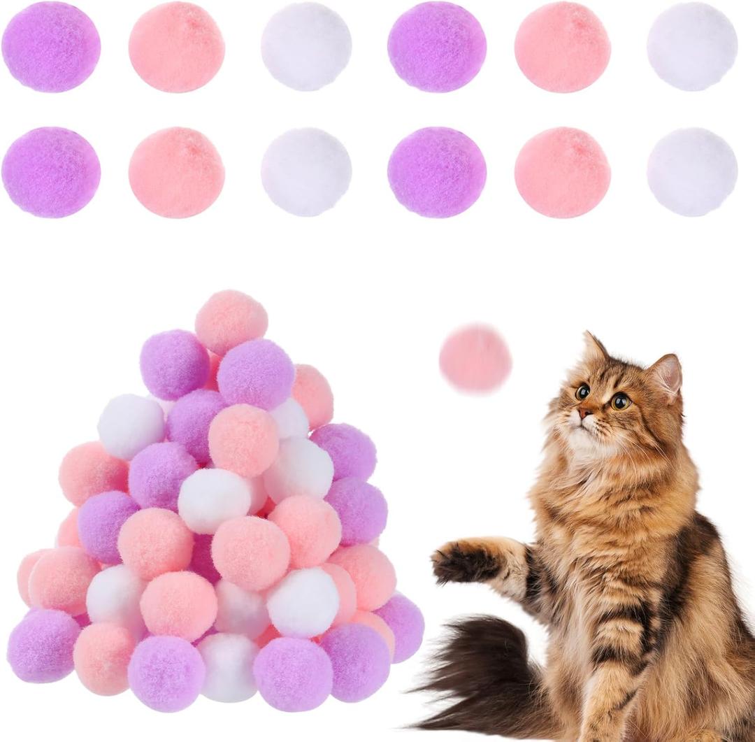 60pcs Cat Pom Poms Toy Balls 1 Inch Fuzzy Balls for Cats Soft Kitten Pompom Toys Interactive Assorted Fuzzy Toy Balls for Indoor Kitten Playing Exercising Cat Pom Pom Ball fuzzy balls for cats