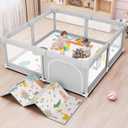 Baby Playpen with Mat 50x50 Inch, Play Pen for Babies and Toddlers with Gate, Baby Fence Sturdy Safety Playpen, Indoor & Outdoor Kids Activity Center