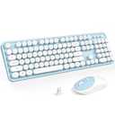 Atelus Wireless Keyboard and Mouse, Typewriter Full Size Keyboard with Number Pad and 2 in 1 USB Connected Mouse for Mac, Windows 7/ 8/ 10, Laptop, Desktop, PC, Computer (Blue-White)