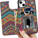 LETO for iPhone 14 Plus Case,Flip Folio Leather Wallet Cover with Fashion Flower Henna Pattern Designs for Girls Women,3 Card Slots Kickstand Protective Phone Shell 6.7"