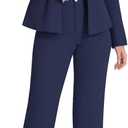 YUNCLOS Womens Suits 2 Piece Set Business Casual Long Sleeve Blazer and Pants Suit for Work Office (Small, Navy Blue)