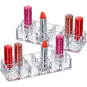 Amazing Abby - Charm - 2-Pack 12-Slot Acrylic Lipstick Organizer, Lipstick Holder, Lip Gloss Holder, Cosmetic Storage Display, Perfect Storage Solution for Drawer and Vanity (Slot Size: 0.9" x 0.9")