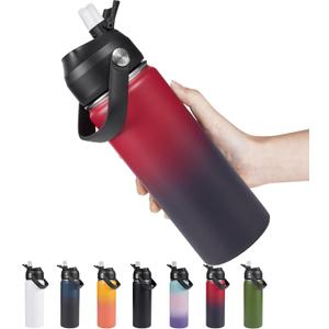18oz Insulated Stainless Steel Water Bottle, Wide Mouth Double Wall Vacuum, Silicone Straw, Sweat & Leak Proof, BPA Free Insulated Water Flask for Travel, Keep Cold 24h Hot 12h, Red