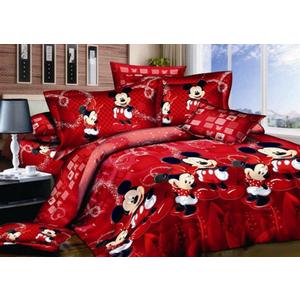 100% Cotton Kids Reversible Printing Mickey Mouse Couples Duvet Cover 3PCS Bedding Set with Zipper Closure,Queen(No Comforter) (Red)