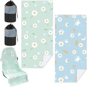 Hahafelt 2 Pack Car Seat Towel Covers with Storage Bag, 63 x 32 Inch Universal Non Slip Waterproof Sweat Protector for Car Truck, Gym Swimming Running, Machine Washable (Daisy)