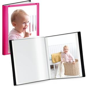 CRANBURY Small Photo Album 4x6 (Pink), 2-Pack 4 x 6 Photo Book, 24 Pockets Shows 48 Pictures, Mini Plastic Picture Album Binder with Customizable Cover