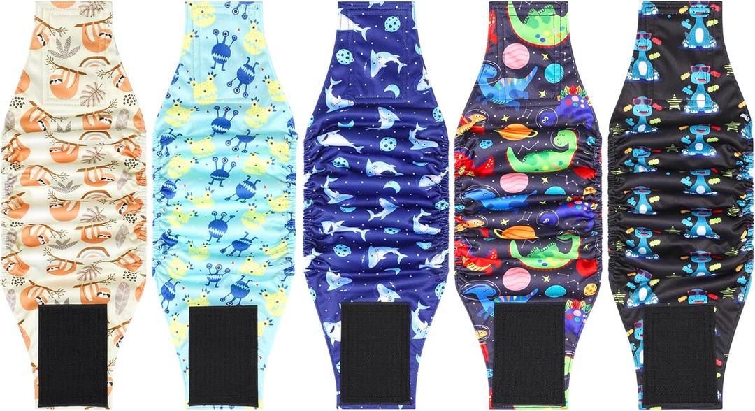 5 Pack Dog Diapers Male Reusable, Premium Belly Bands for Male Dogs, High Absorbing Male Dog Pee Wraps for Doggie in Incontinence or Excitable Urination and Training Gray M