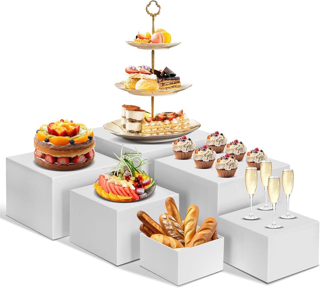 Redants 6 PCS Buffet Risers, Large Food Risers for Buffet Table, Food Display Risers for Party, White Acrylic Boxes Dessert Table Display Set, Risers Display Stands (Size 10" 9" 8" 7" 6" 5", White)