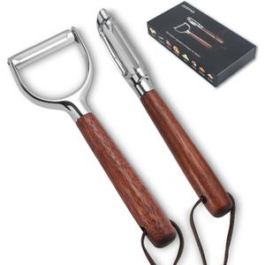 Vegetable Peeler, Premium Y-Shaped and I-Shaped Stainless Steel Potato Peelers Set, Multifunctional Kitchen Peeler Real Wood Handle Ultra Sharp Blade Vegetable Fruit Carrot Apple (2PCS)