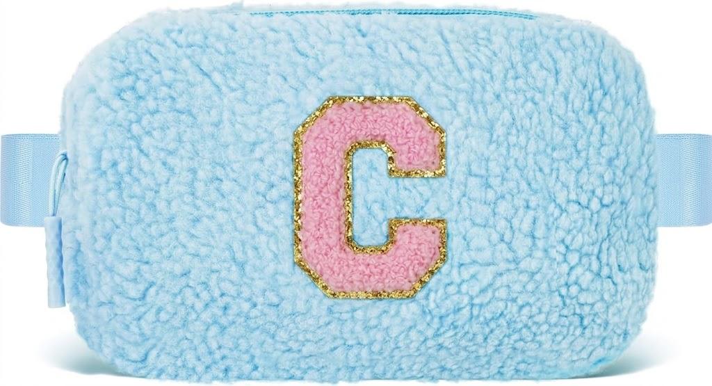 Belt Bag with Initials,Fanny Packs Crossbody Bags for Women Girls Kids,Birthday Graduation Gifts for 5 6 7 8 9 10 11 12 13 14 15 16 Year Old Girl,Trendy Cute Purse Stuff - C, Blue