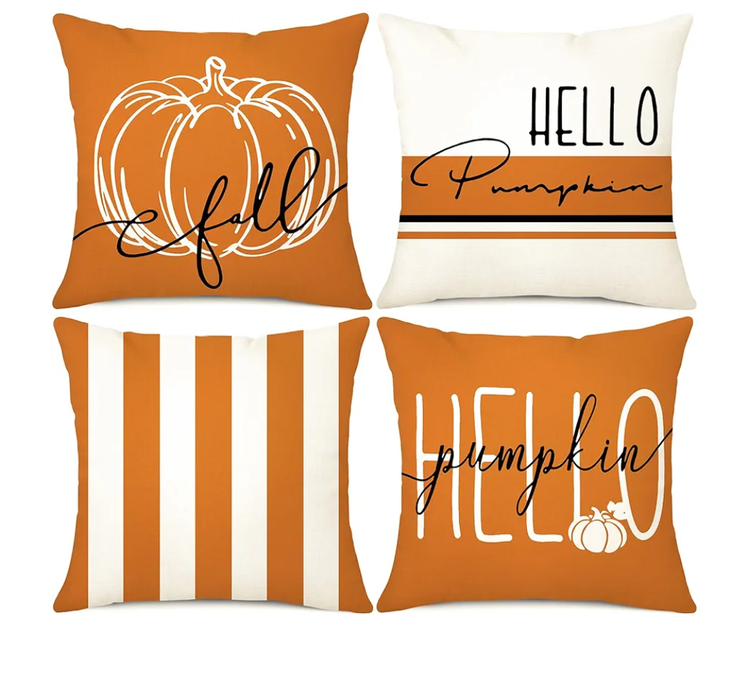 Ohok Pillow Covers 18x18 Set of 4 Throw Pillow Covers Decorative Pillow Covers for Farmhouse Home Decor Sofa Couch Chair Bed Bedroom Living Room (Pumpkin Orange Stripes)