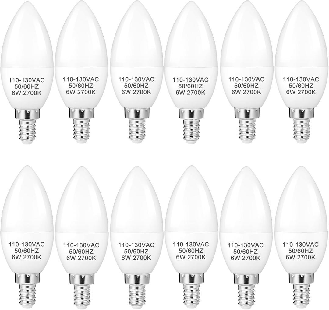 B11 LED Light Bulb 2700K Warm White E12 Chandelier LED Bulb Non-dimmable Candelabra Light Bulbs Candle Bulbs for Ceiling Fan (12 Pack, Soft White)