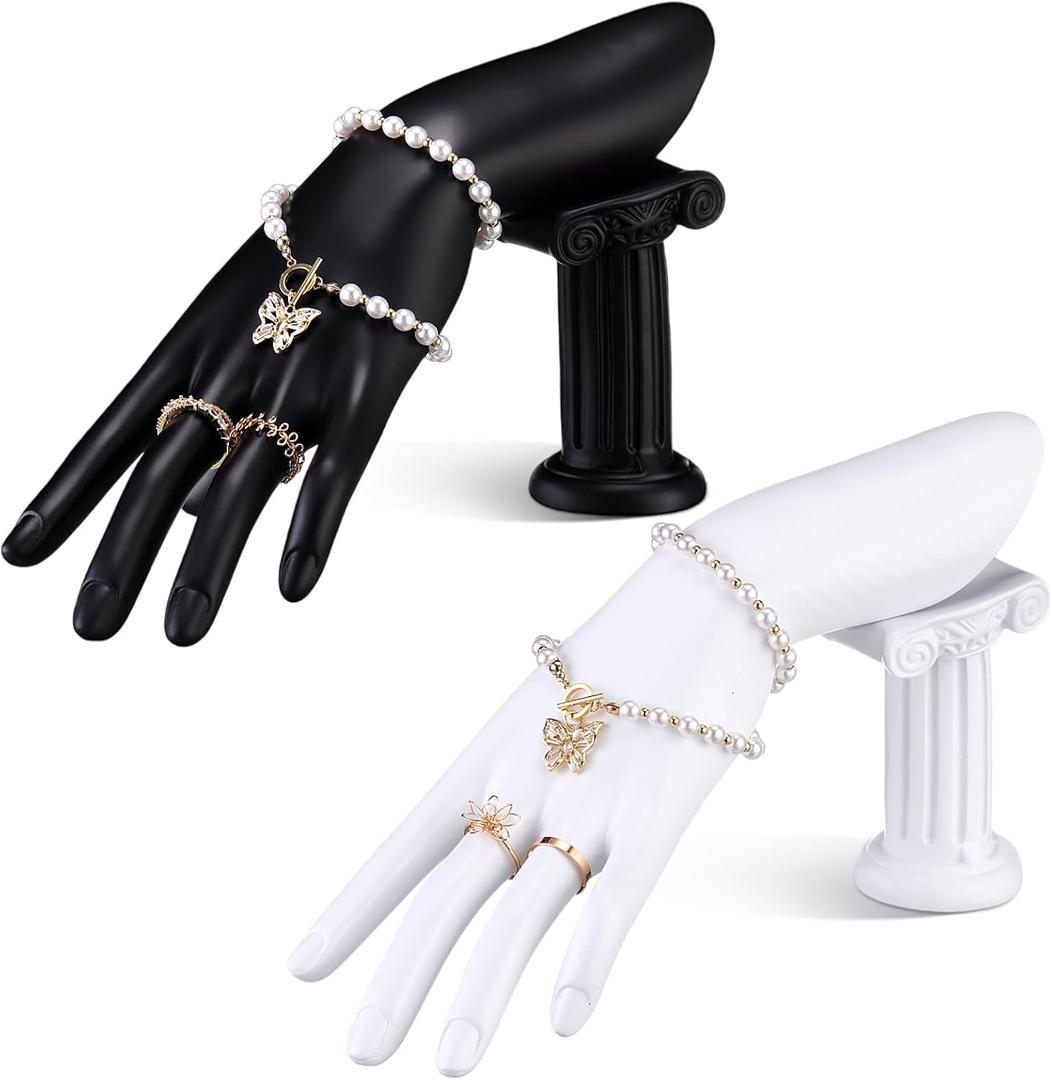 Yalikop 2 Pack Resin Mannequin Hand Jewelry Display Holder Stand for Ring Bracelet Necklace Home Table Decor