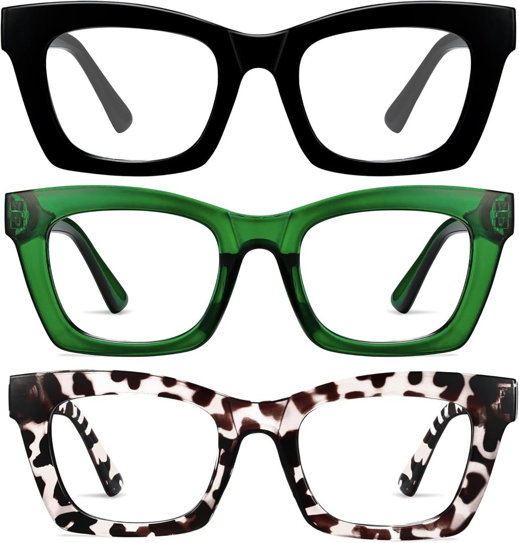 CCVOO +2.25 Oprah Style Reading Glasses for Women, Eyeglasses, Blue Light Readers for Women, Computer Eye Glasses, Cheaters (Black+grey Leopard+green)