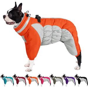AOFITEE Dog Coat Warm Dog Puffer Jacket for Winter, Windproof Dogs Coat with Harness Built in, Reflective Turtleneck Dogs Winter Jacket Snowsuit, Full Body Fleece Coats for Small Medium Large Pet (Orange) M