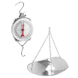 QWORK 110 lbs Large Display Spring Dial Weight Scale & Scale Scoop/Chain with Hanging Cradle, Steel Construction, for Shopping, Traveling, Kitchen, Silver