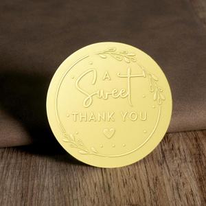 120 Pcs A Sweet Thank You Stickers 2 Inch Thank You Gift Stickers Round Gold Foil Embossed Wedding Invitation Sticker, Personalized Party Favor Labels for Bridal Shower, Business Packaging