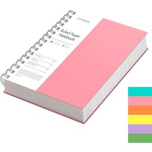 EMSHOI A5 Spiral Notebook College Ruled Lined Journal, Small 5.7" X 8.22", 300 Pages/150 Sheets, 100gsm Thick Paper, Waterproof Hardcover, for Office School Women Men Work Writing Notes-Pink
